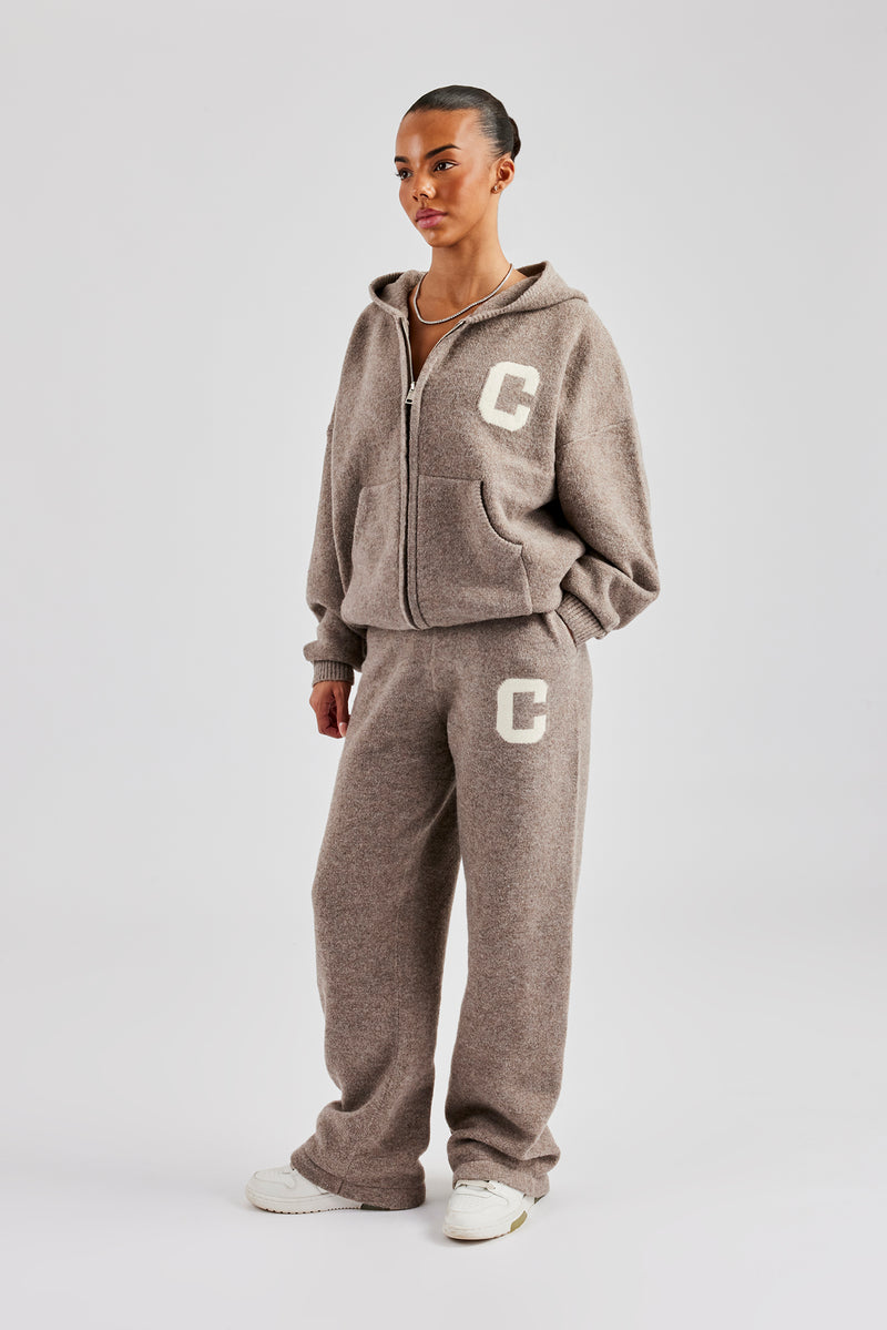 Knitted Zip Through Tracksuit - Taupe