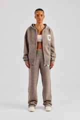 Knitted Zip Through Tracksuit - Taupe