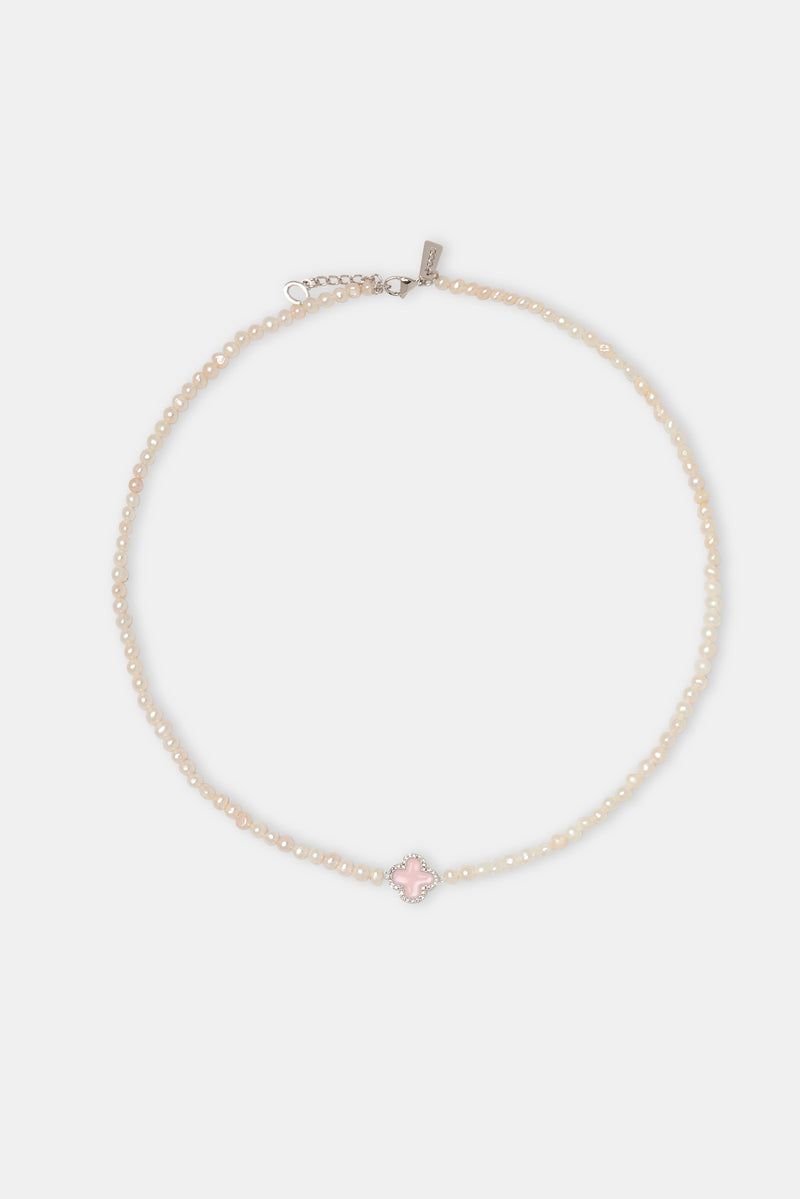 Pink Motif Freshwater Pearl Necklace - 4mm