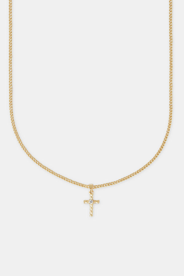 Twisted Micro Cross Necklace - 15mm - Gold