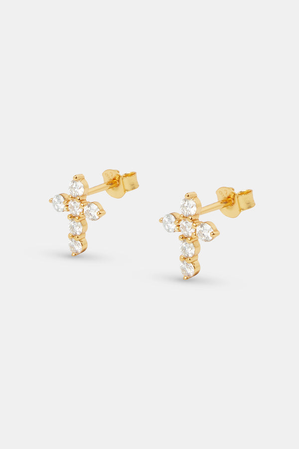 925 Moissanite Vermeil Cross Studs - 12mm