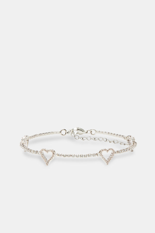 Mini Heart Tennis Anklet - White