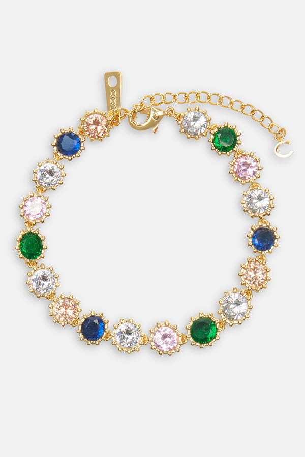 Iced Multi Colour Gem Tennis Bracelet - Gold