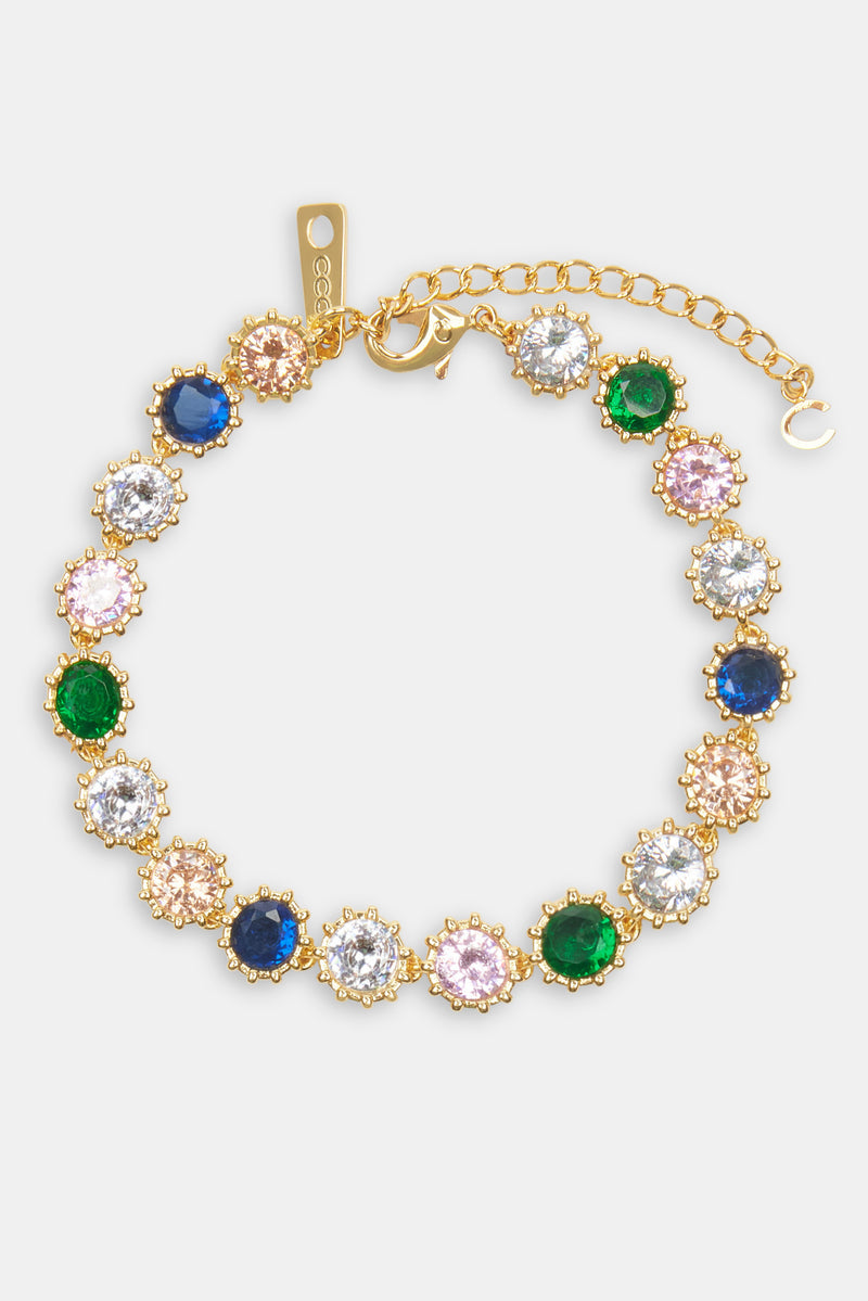 Iced Multi Colour Gem Tennis Bracelet - Gold