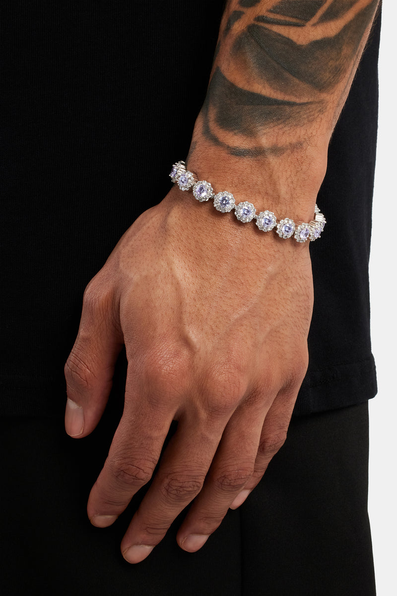 Iced Purple Round Tennis Bracelet - White