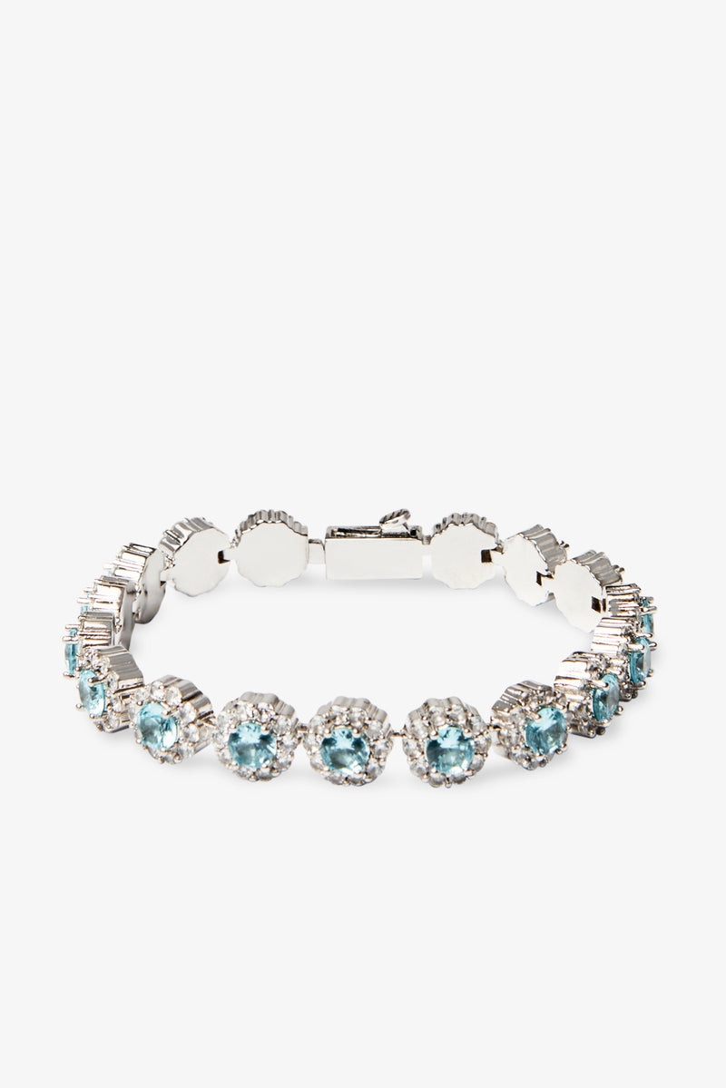 Iced Blue Round Tennis Bracelet - White