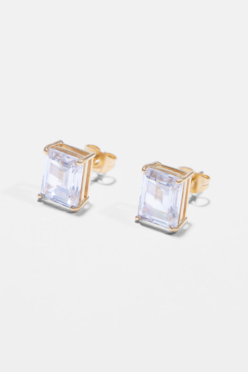 Clear Baguette Stud Earrings - Gold