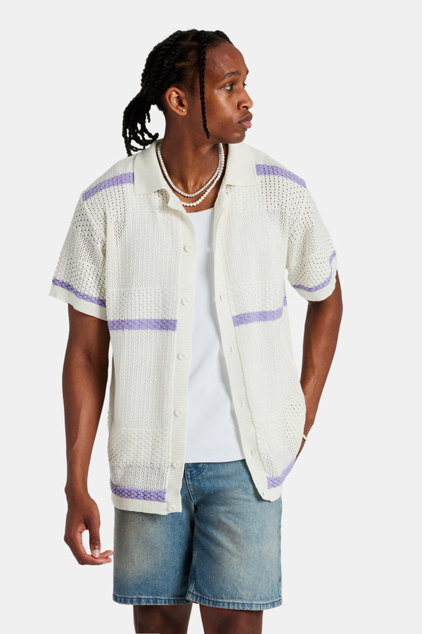 Knitted Button Front Shirt - Purple