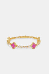 3mm Pink Motif Tennis Bracelet Gold