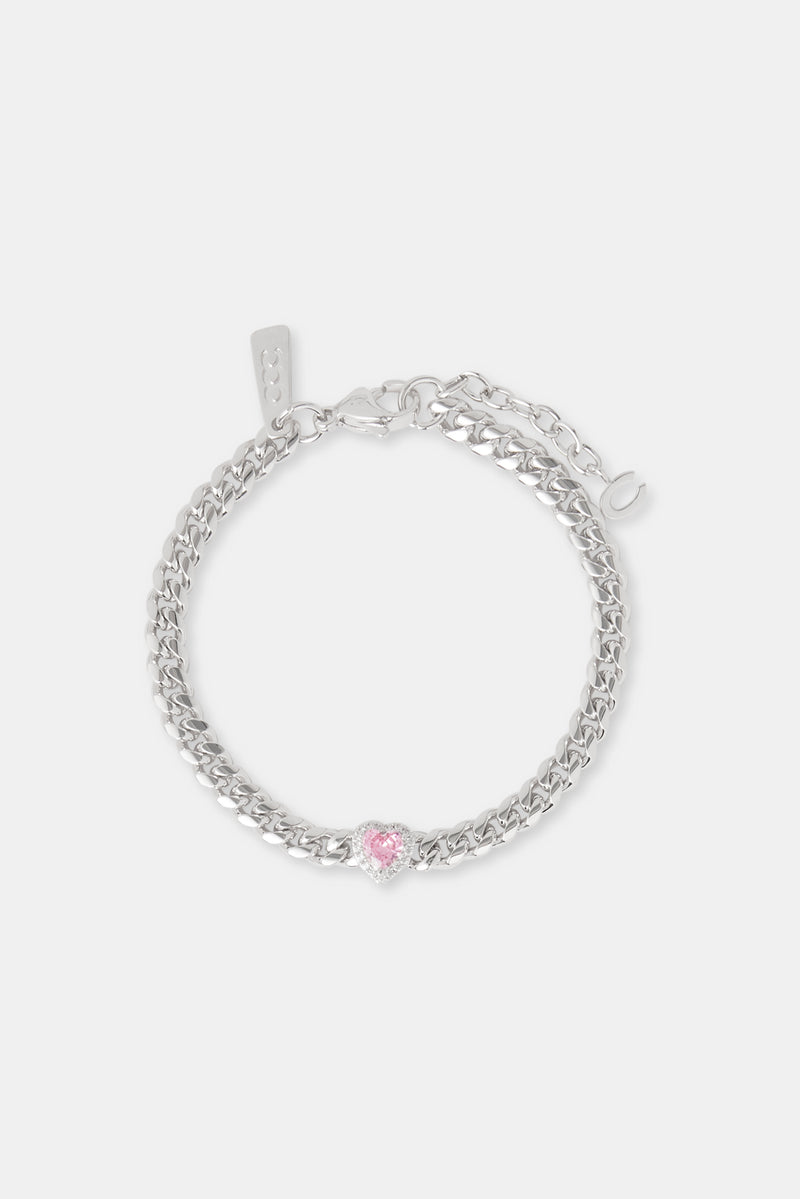 Pink Heart Cuban Bracelet - 5mm