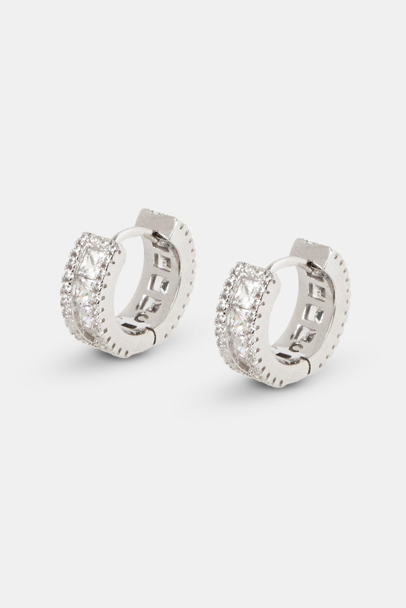 Womens 925 Clear CZ Baguette Hoop Earrings - 10mm