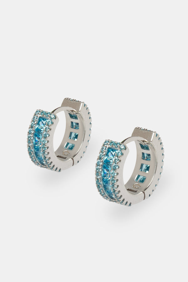 925 Aqua Baguette Hoop Earrings - White - 10mm