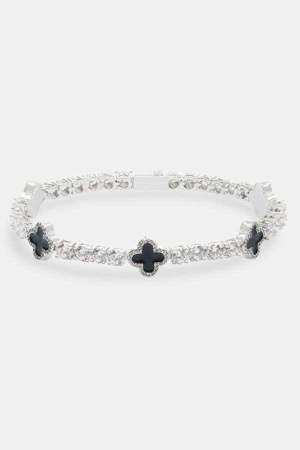 Black Motif Tennis Bracelet - White 5mm