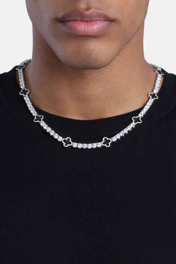 Black Motif Tennis Chain - White 5mm