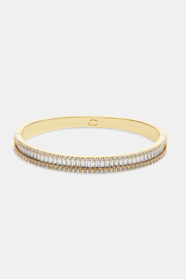 Baguette Stone Bangle - Gold 8mm