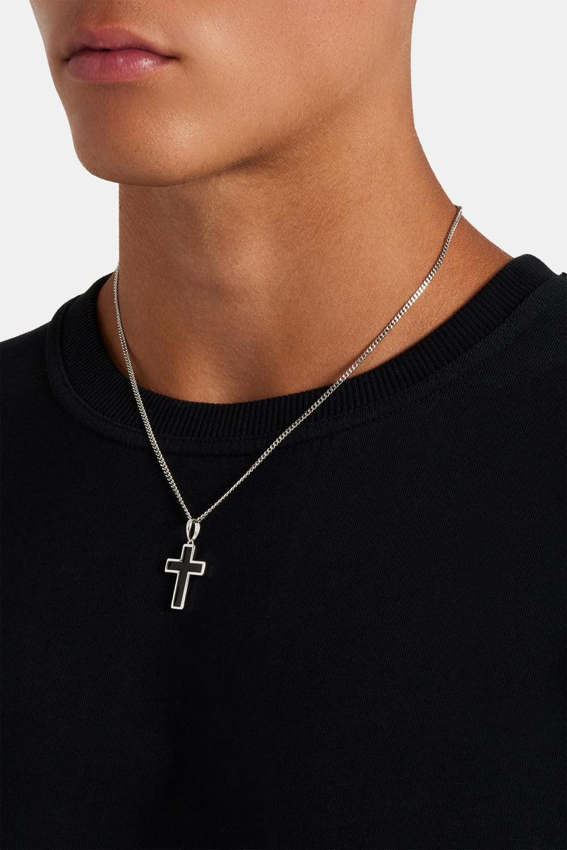 Black Enamel Micro Cross Pendant - 15mm