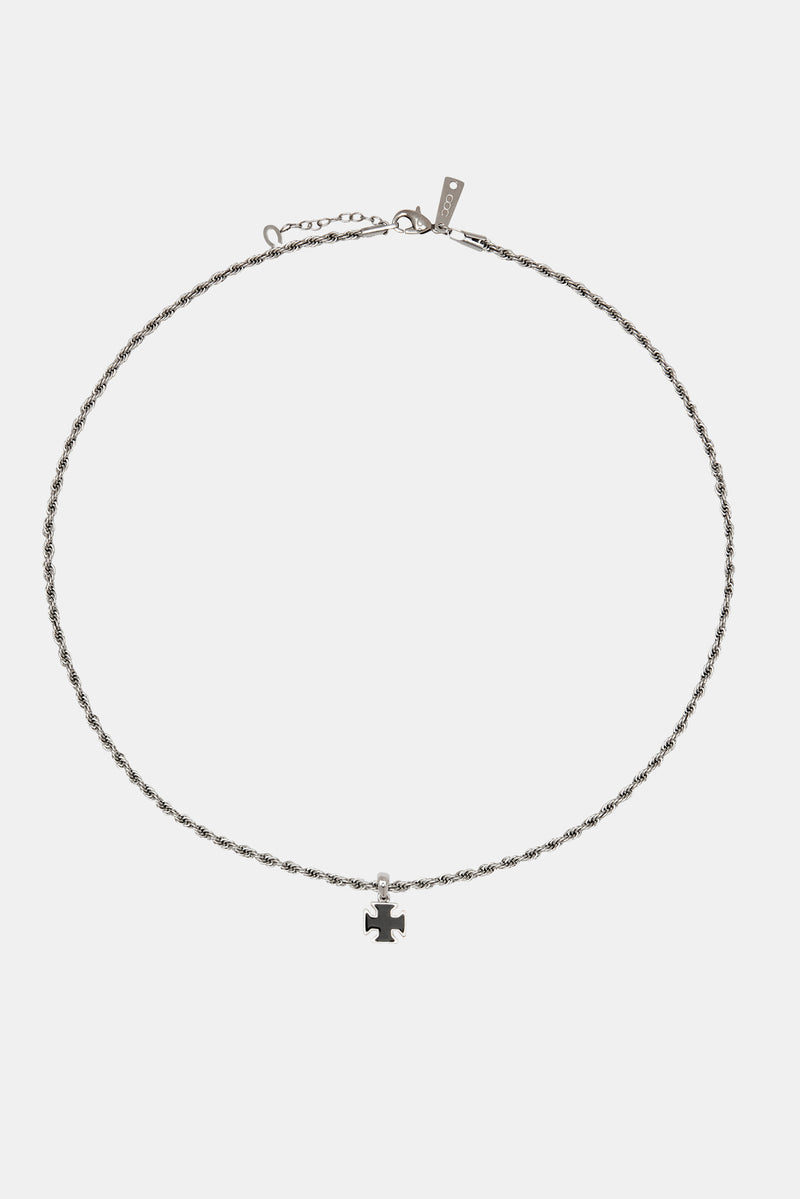 Black Enamel Cross Motif Necklace - 10mm