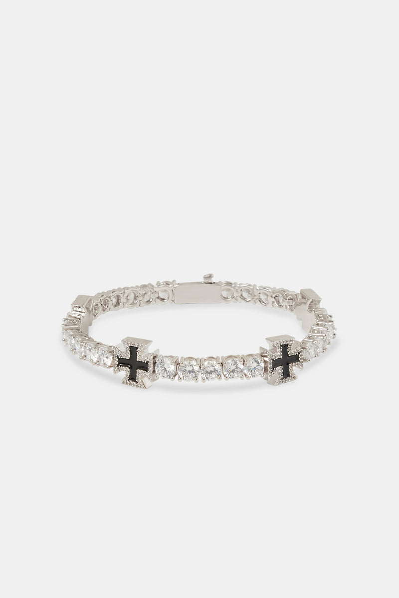 Black Cross Motif Tennis Bracelet - 5mm