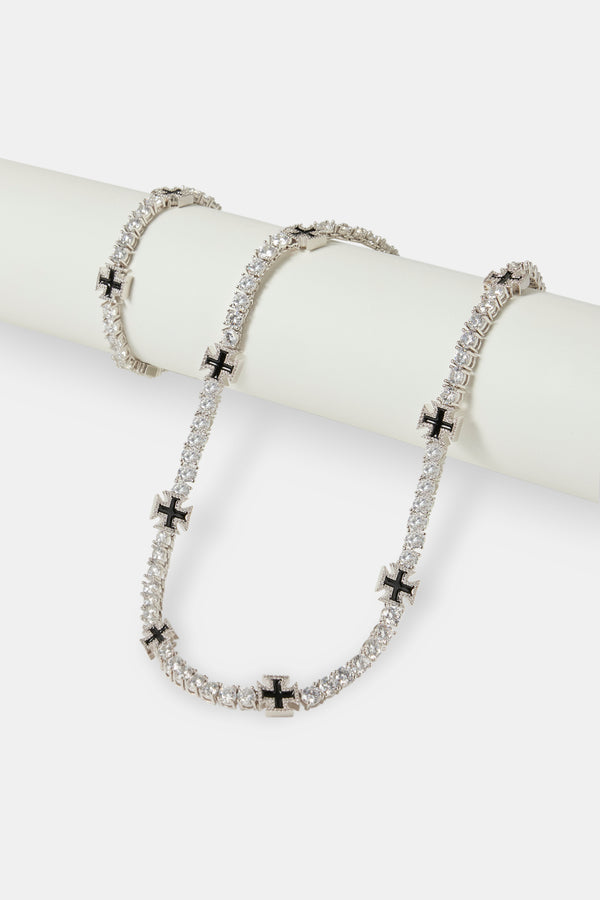 Black Cross Motif Tennis Chain & Bracelet - 5mm