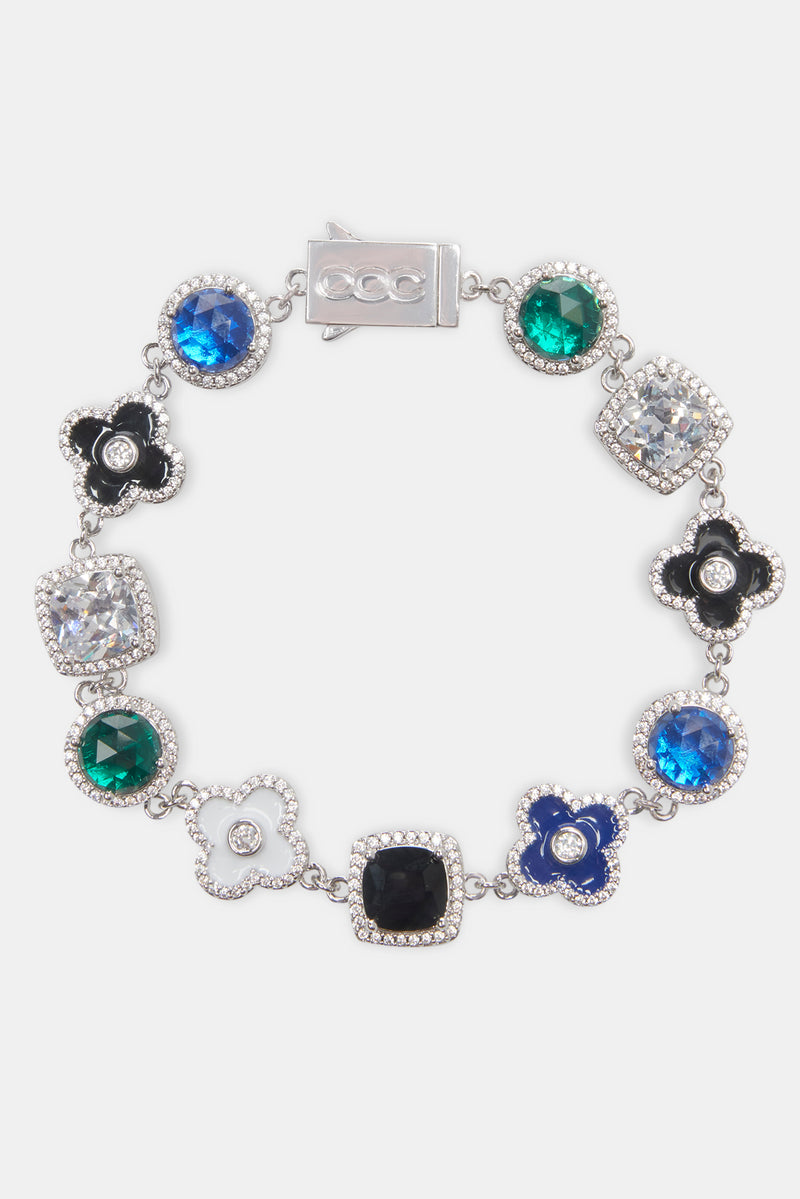 Blue Multi Gem + Motif Chain & Bracelet - White