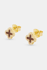 6mm Chocolate Enamel Motif Stud Earrings - Gold