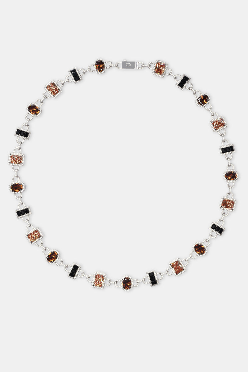 Iced Chocolate Mixed Shape Gemstone Chain - White