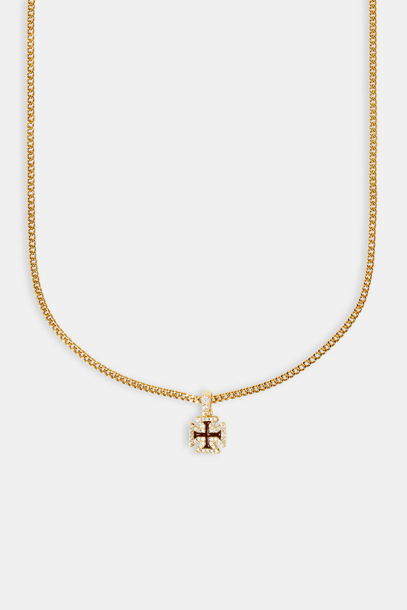 Iced Chocolate Enamel Cross Motif Cuban Necklace - 10mm