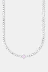 Iced Pink Motif Charm Tennis Chain - White 5mm