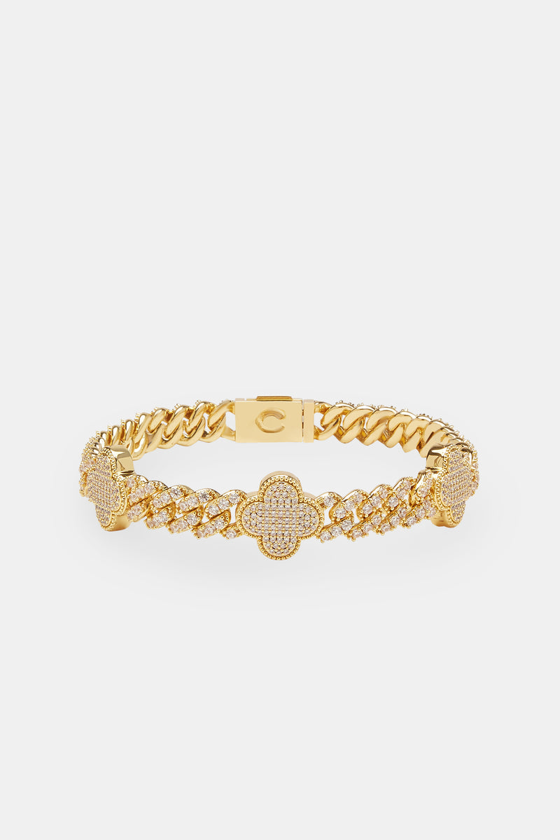 Iced Motif Cuban Bracelet - Gold - 8mm