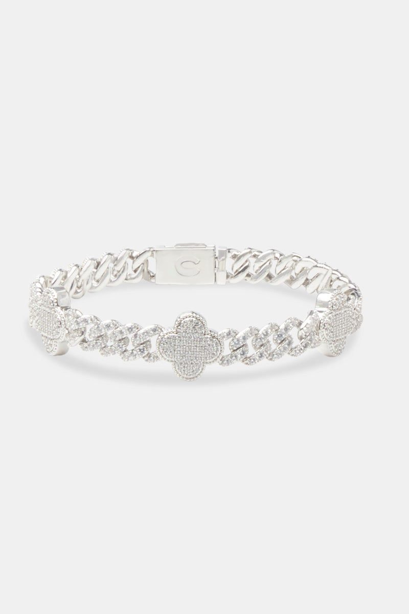 Womens Iced Motif Cuban Bracelet - White - 8mm