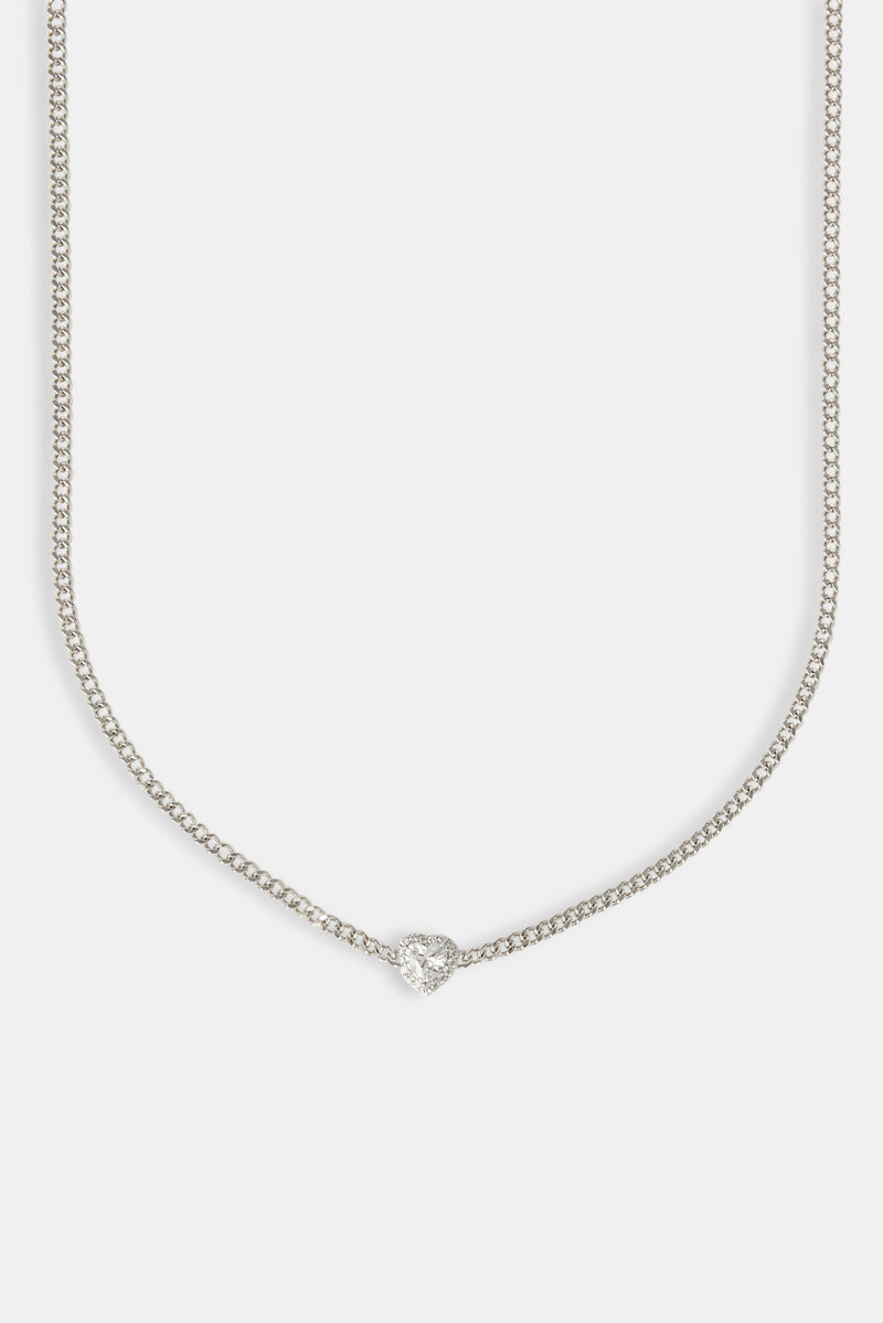 Clear Heart Micro Cuban Chain - 2.5mm - White