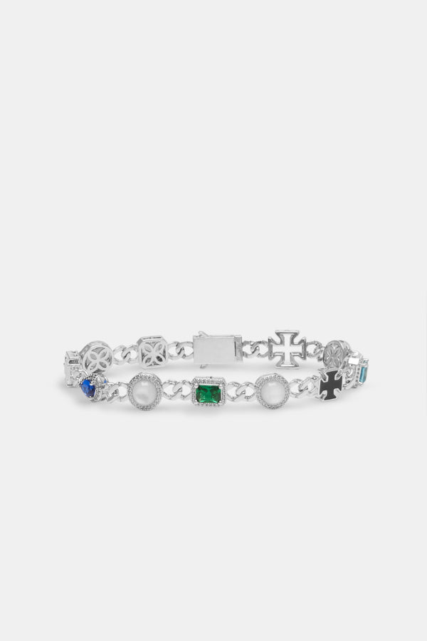 Cuban Link Gemstone & Motif Bracelet - White