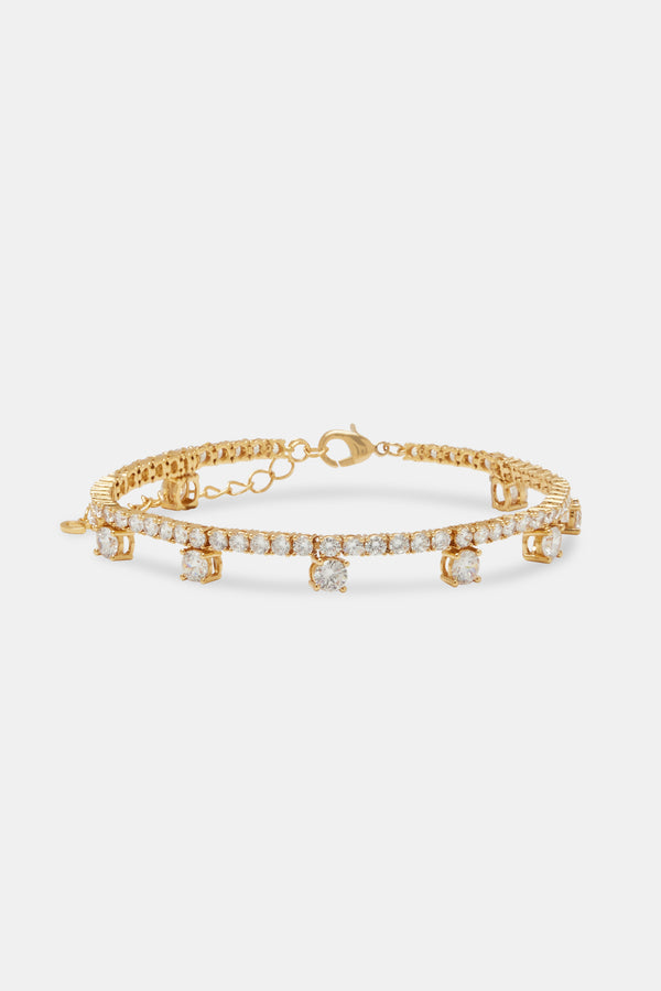 Drop Gemstone Tennis Anklet - 3mm - Gold