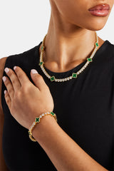 Green Motif Tennis Chain & Bracelet