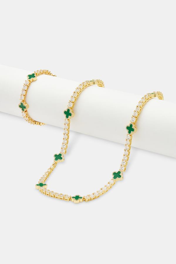 Green Motif Tennis Chain & Bracelet