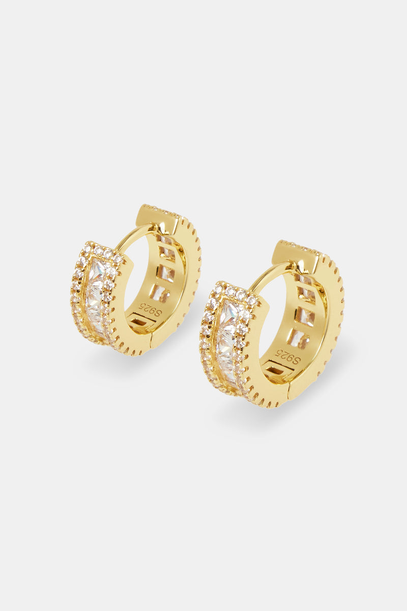 Clear Baguette Huggie Earrings - Gold