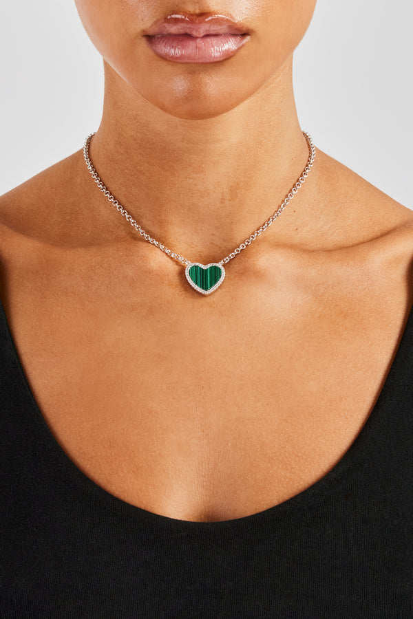 Green Malachite Heart Necklace - White