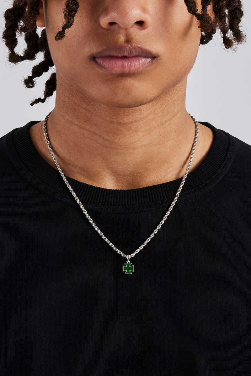 Green Enamel Cross Motif Necklace - 10mm