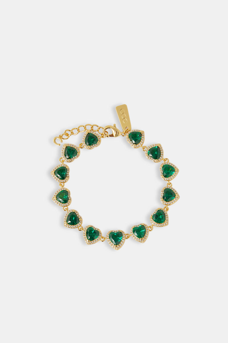 Green Heart Bezel Iced Bracelet - 10mm