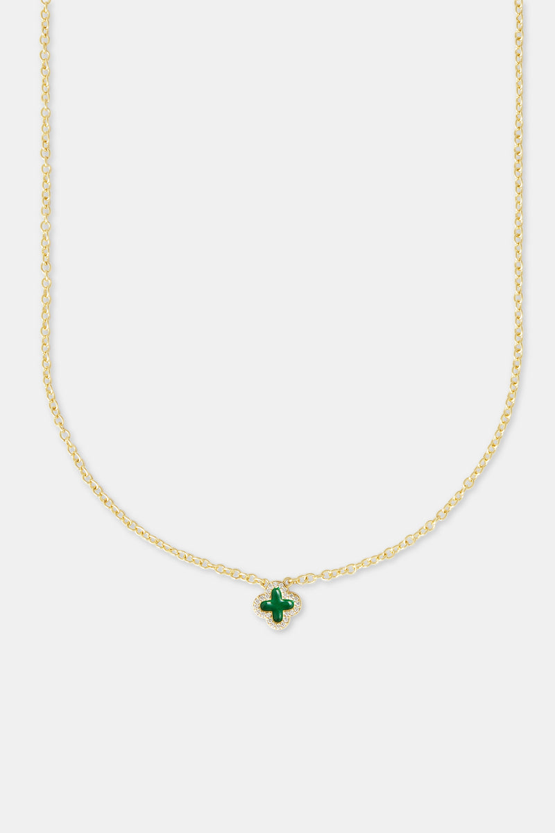 Green Enamel Motif Necklace - 10mm