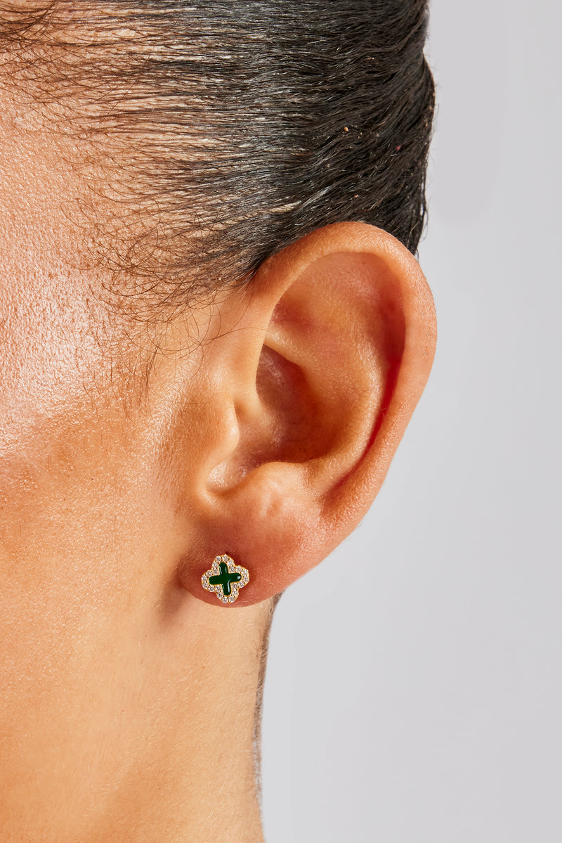 Green Motif Stud Earrings - 8mm