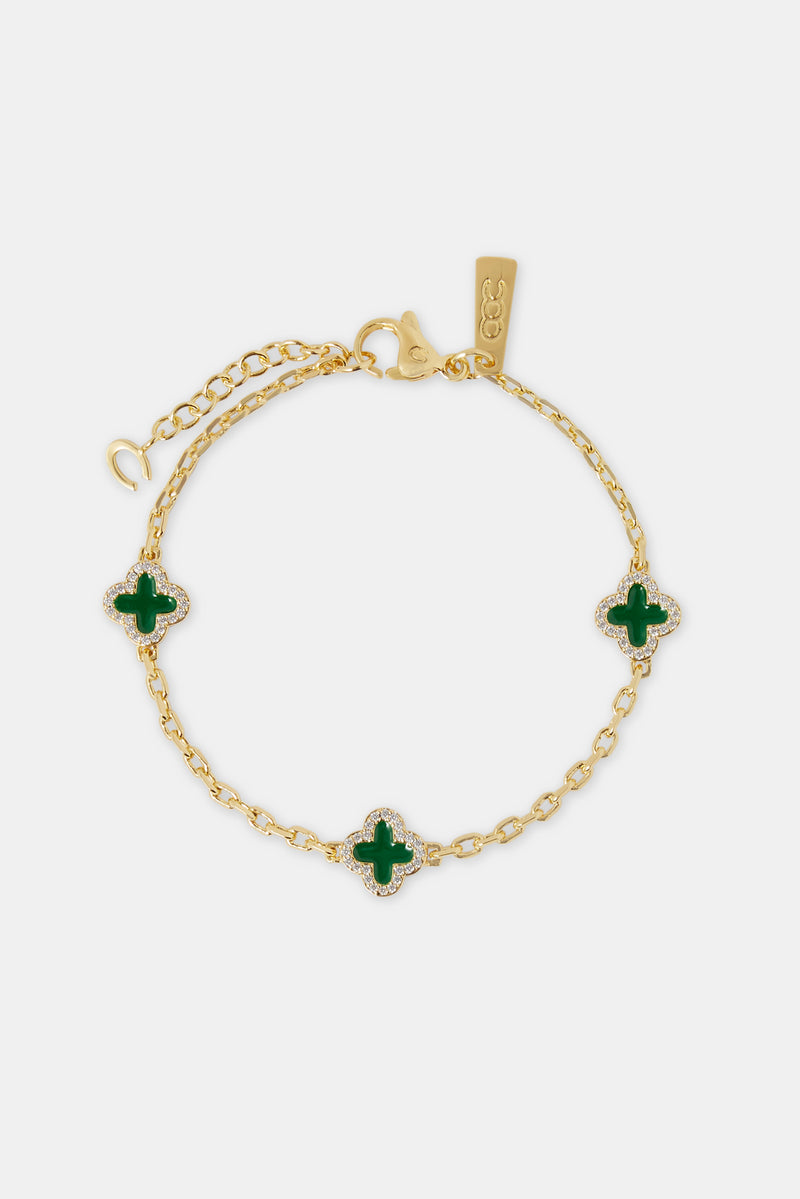 Green Enamel Motif Rolo Link Bracelet - 10mm