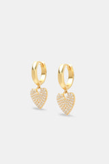 Iced Heart Huggie Hoop Earrings - Gold