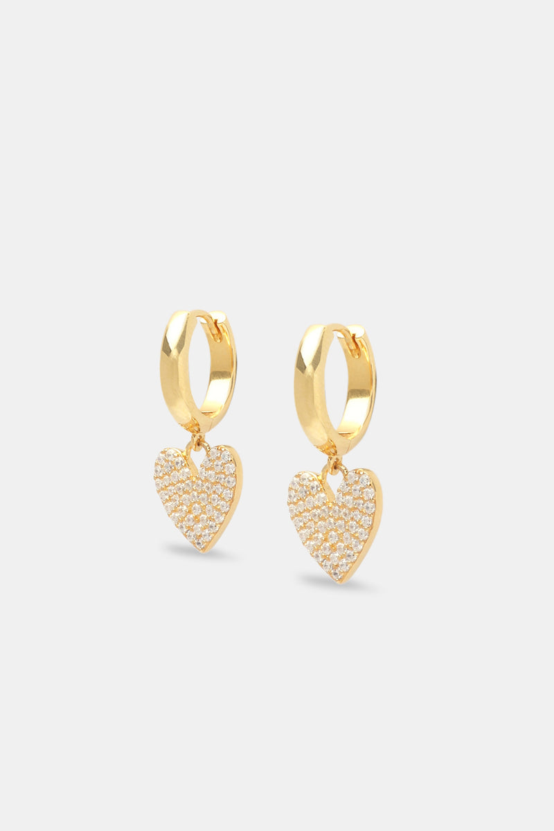 Iced Heart Huggie Hoop Earrings - Gold