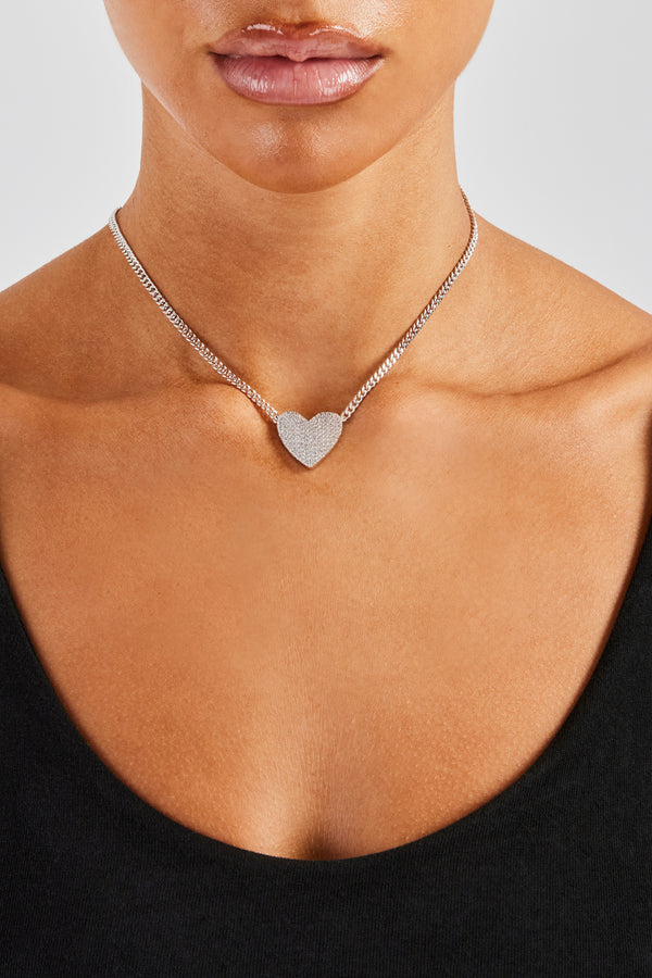 Iced Heart Necklace - White