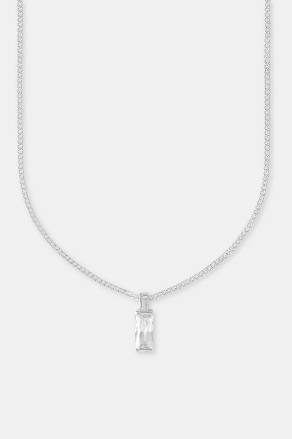 Iced Clear Baguette Pendant Cuban Necklace - 25mm