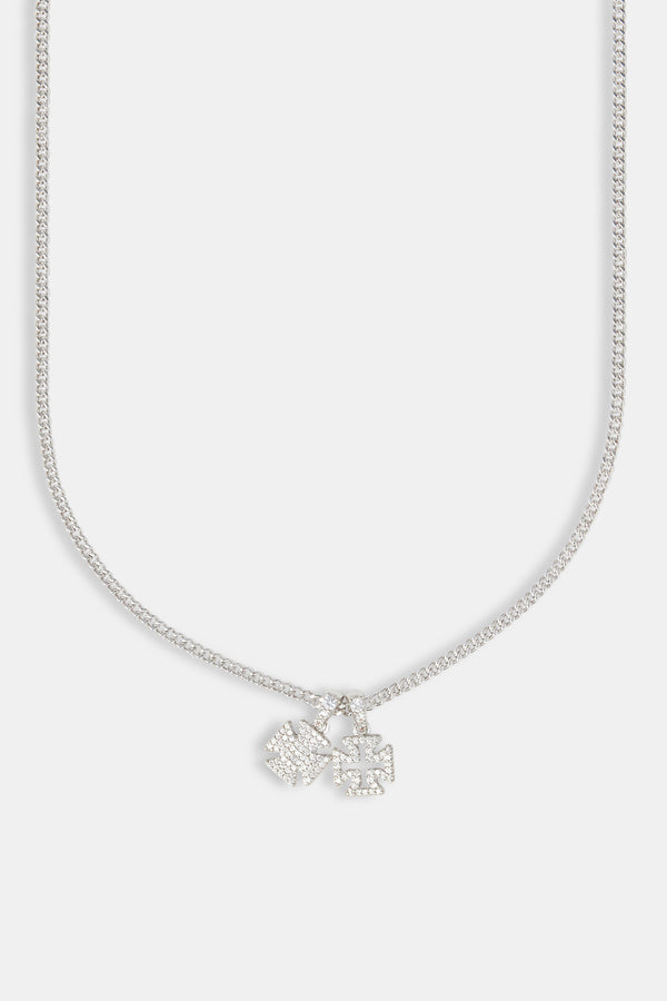 Iced Double Cross Motif Cuban Necklace - 10mm