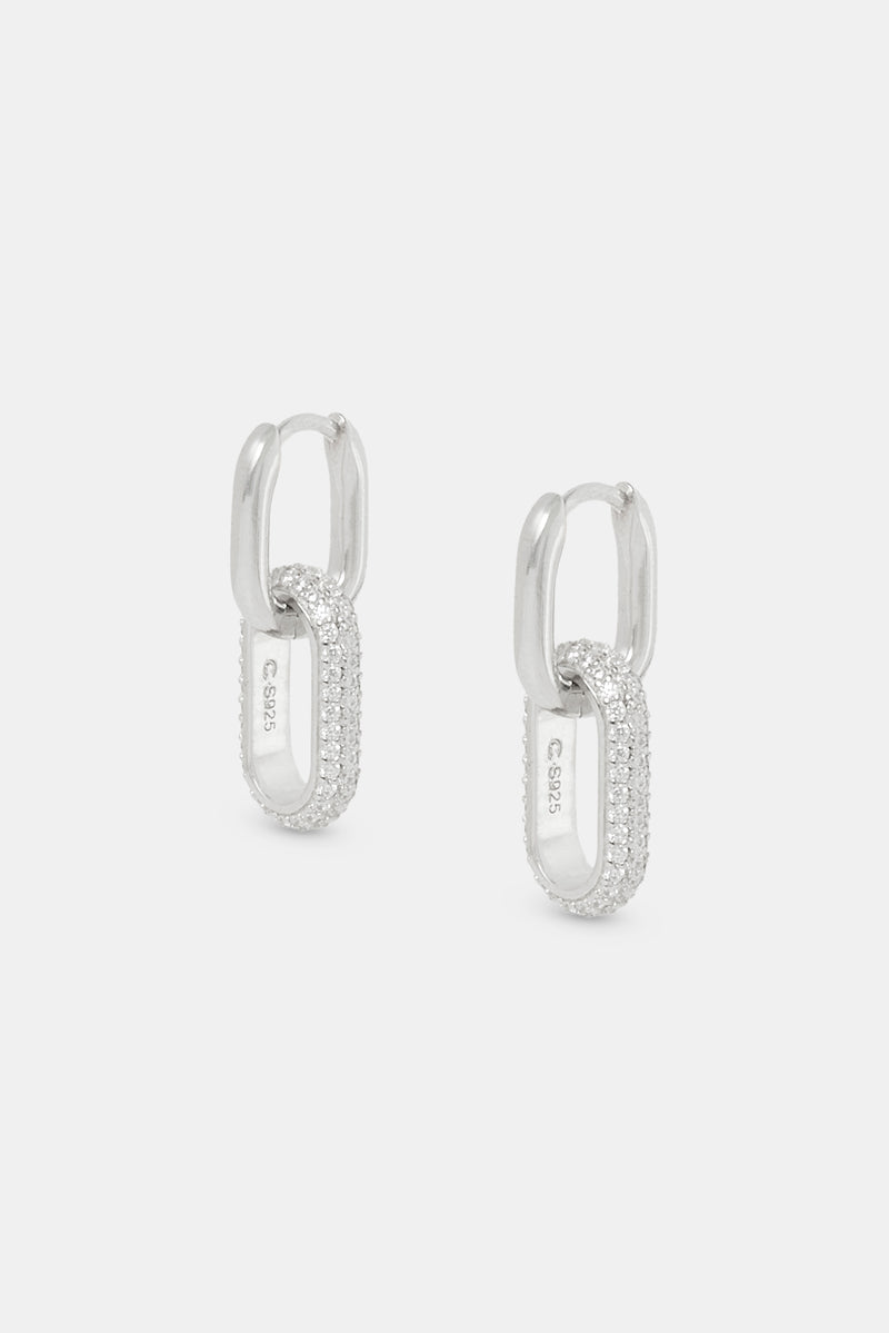 18mm Iced Link Hoop Earrings - White