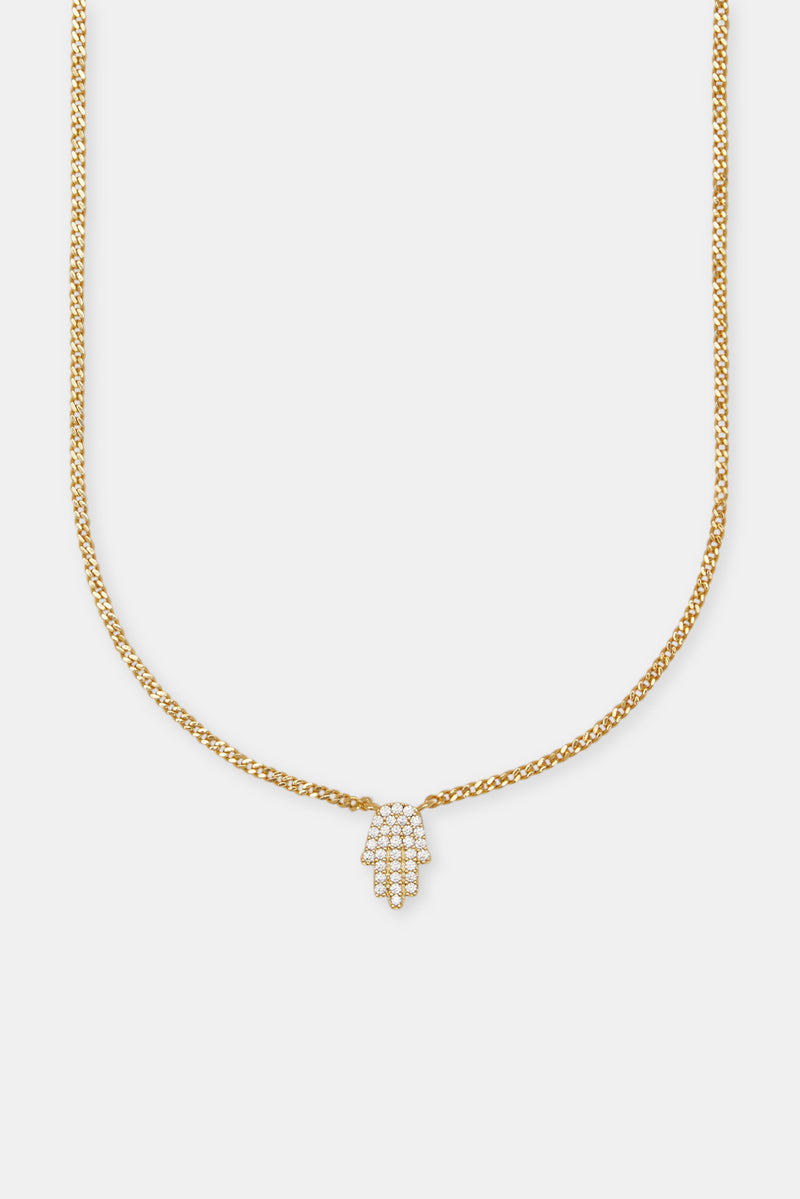 Iced Hamsa Hand Necklace - Gold