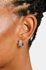 Iced Pave Hoop Earrings - 12mm - White